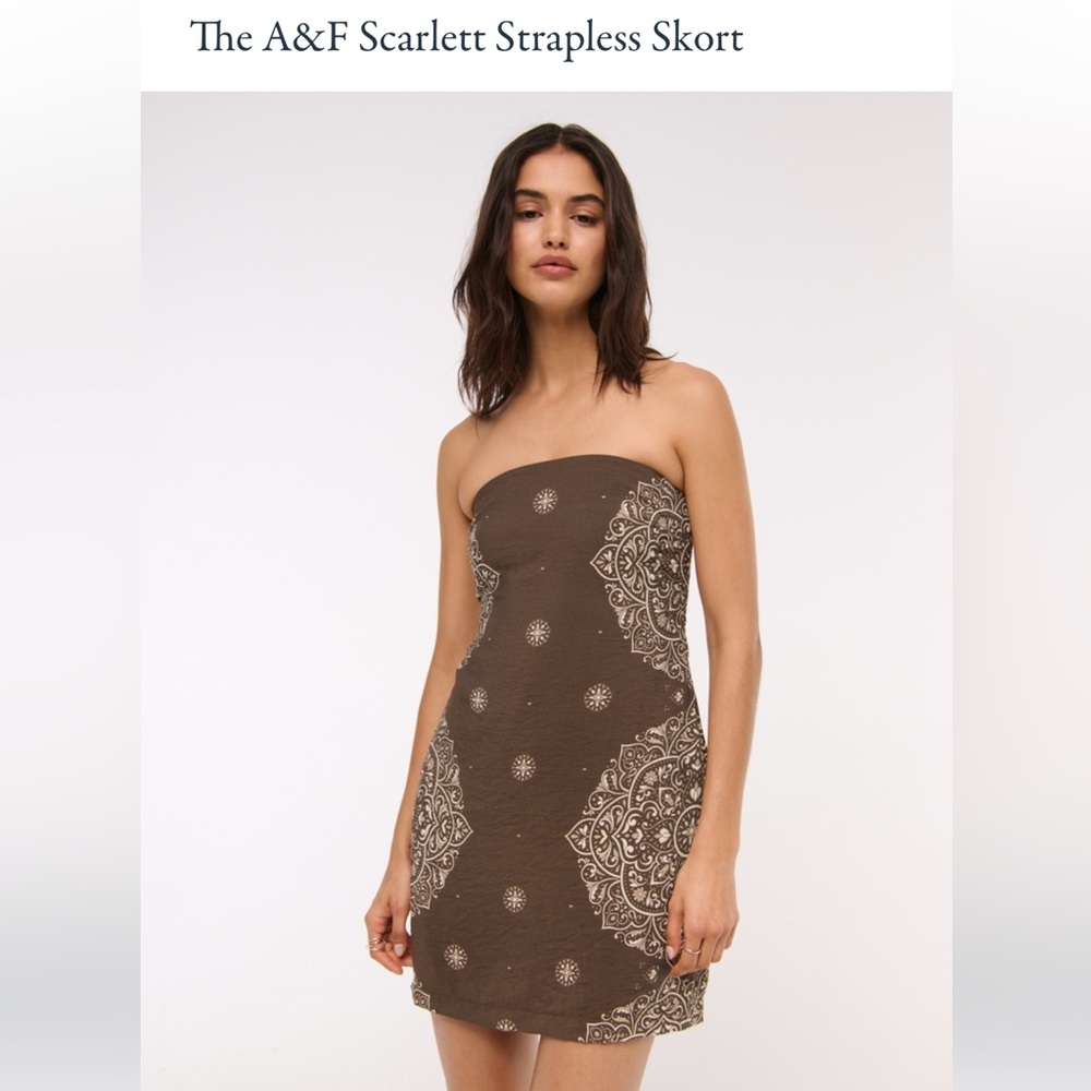 Abercrombie & Fitch Brown Strapless Printed Skort Dress
